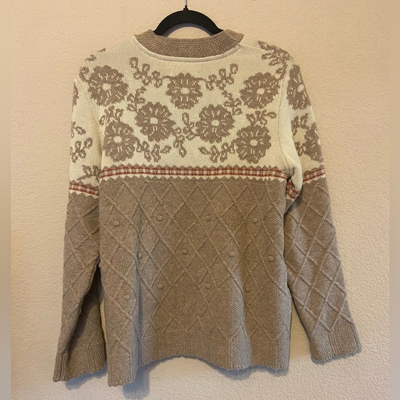 Gudrun Sjoden Wool Blend Cardigan Sweater Cream Tan Scalloped Floral Sz Small - Picture 3 of 7